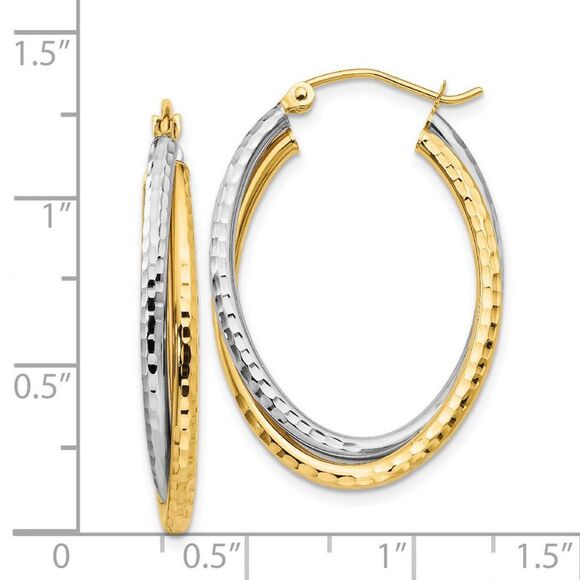 Diamond Cut Double Oval Hoops in 14k Two-tone Gold, 32mm (1 1/4 Inch) - Picture 4 of 5